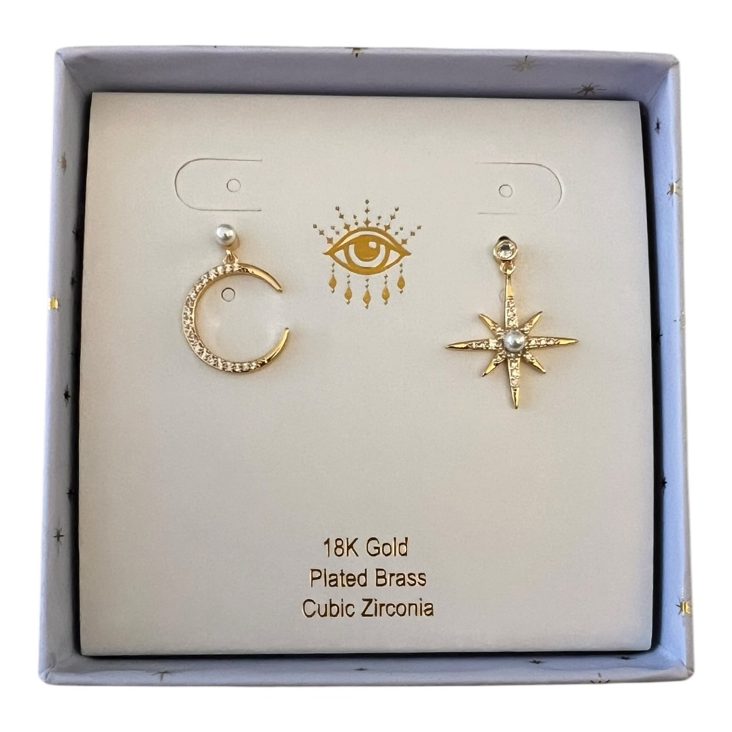Eye Candy La Nwt, Nib, Gorgeous Luxe Goldtone & Cz Mismatch Drop Earrings